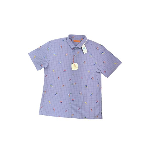 Tori Richard Bird Cage Parrot Embroidered Short Sleeve Shirt Men Large Purple - Picture 1 of 8